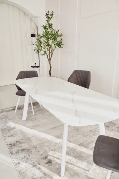 Стол Шамони-1 опоры белые керамика White marble(белый мрамор)