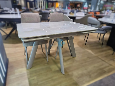 Стол DikLine DKA120E Керамика Icelandic White Jade (Ostra Bianco Light)/подстолье капучино/опоры капучино