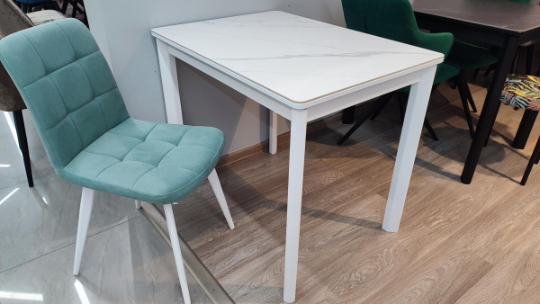 Стол Римини-мини С опоры белые керамика White marble(белый мрамор)