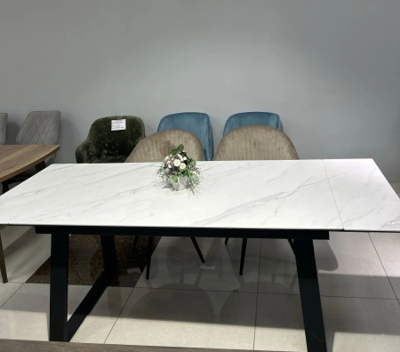 Стол DikLine DKZ160 Керамика Tianshan White (белый полуглянец)/опоры черный распродажа