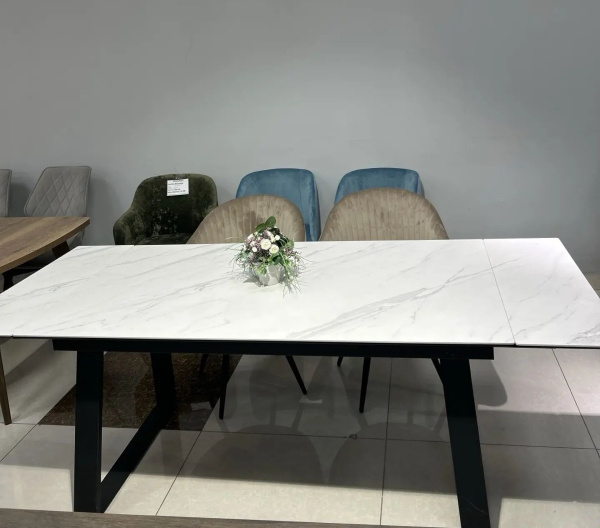Стол DikLine DKZ160 Керамика Tianshan White (белый полуглянец)/опоры черный распродажа