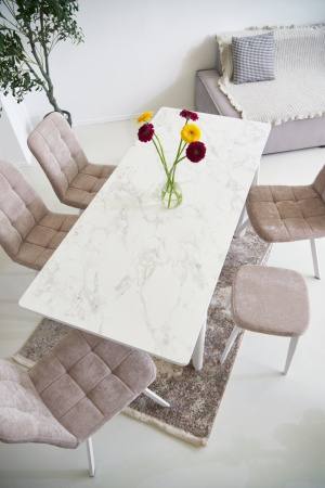 Стол Римини-1L Белый мрамор/опоры белые