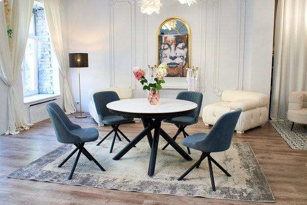 Стол Лондон-2С опоры черные 176R керамика White Marble