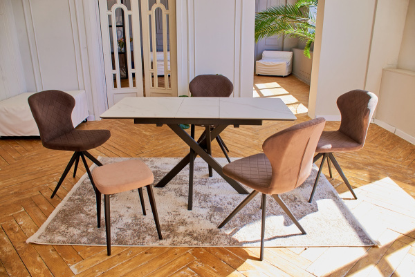 Стол Касабланка-1C опоры черные керамика White Marble