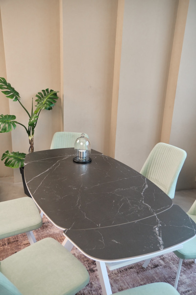 Стол Шиноби-1C опоры белые керамика Black marble (черный мрамор)