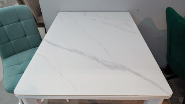 Стол Римини-мини С опоры белые керамика White marble(белый мрамор)